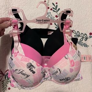 Juicy Couture Women's Pink and Black 3pk Bra Set